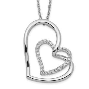 925 Sterling Silver Antiqued CZ Thank You Grandma 18in Hearts Necklace